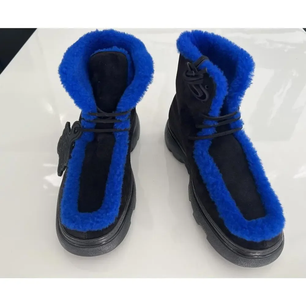 $1550 Burberry Mens Creeper Shearling Black Blue Winter Boots Size 42 /US 9 - Picture 9 of 16
